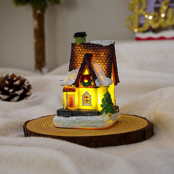 Juleharpikshusformet ornament,harpiksjulehus skrivebordspynt dekorasjon med led lys julepynt til hjemmekontor F