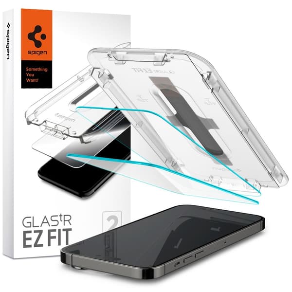 【BQ】Spigen iPhone 14 Pro 2-PACK GLAS.tR "Ez Fit" Screen Protector Transparen Transparent Härdat glas