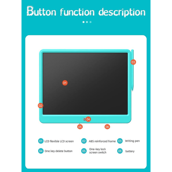 LCD-skrivebrett 15 tommer fargerikt skjermtegneblokk, doodle og skriblerbrett for barn White