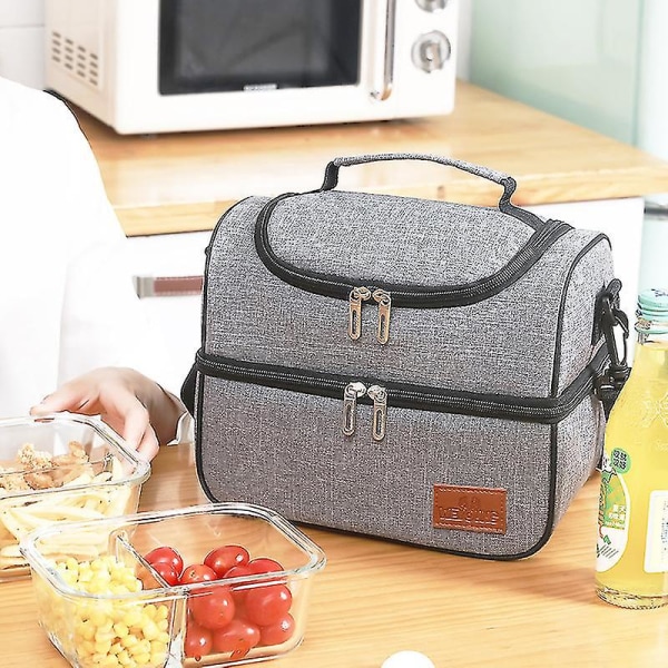 Lunchväska Dubbeldäcks tygväska med axelrem Organizer för utomhusarbete Double layer