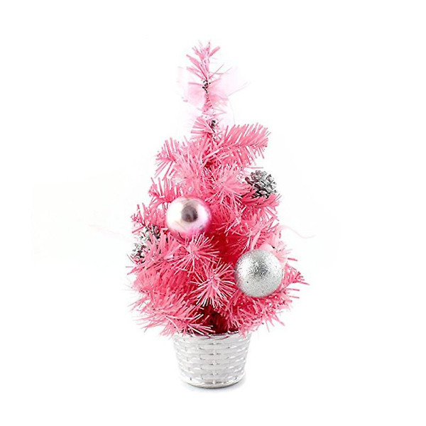 30cm Desktop Christmas Tree Artificial Mini Xmas Tree Countertop Micro Tree Figurine With Ball Pine Cone Decor Pink