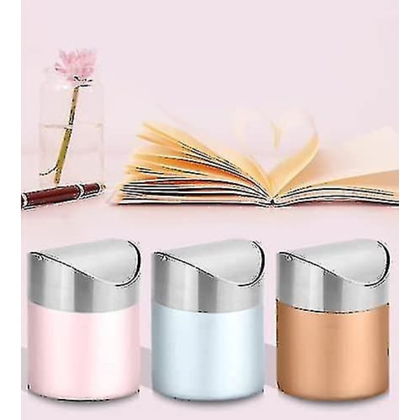 Mini Desktop Bin With Lid. Brushed Stainless Steel Swing Bin. Trash Can Small