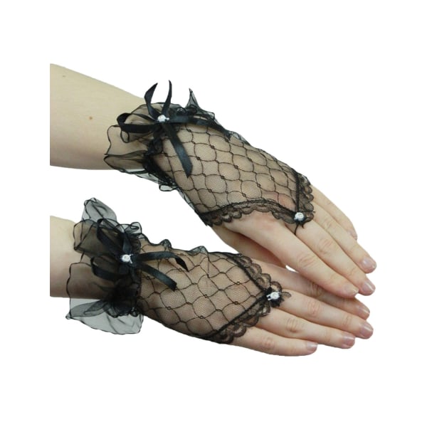 Fingerless Gloves Dam - Spetshandskar - Svarta Goth Handskar - Vita Brudhandskar