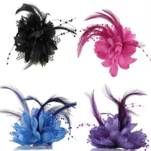 Kvinnor Blomma Fjäder Corsage Hårband Nål Hårklämma Huvudbonader Festdekor Present Svart Black