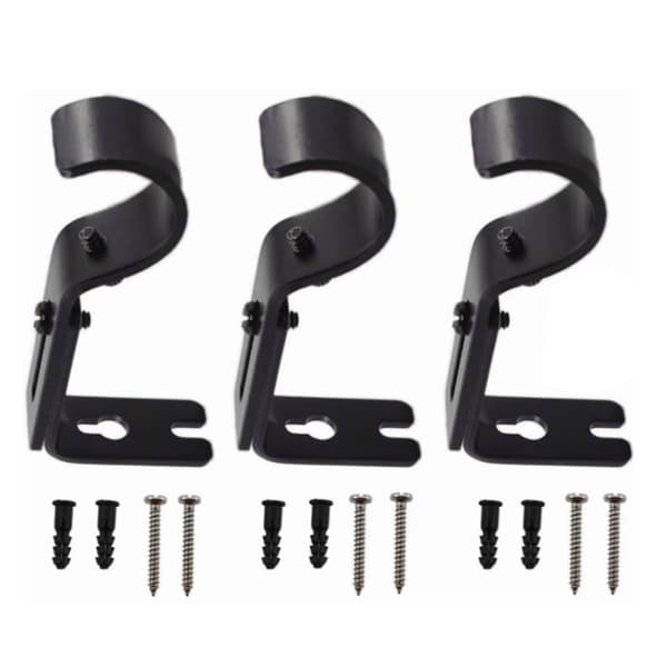 【BQ】3 PCS Adjustable Curtain Rod Wall Bracket Hooks Iron Single Rod Holder for Wall Mounted Curtain Black-FF- 0.1