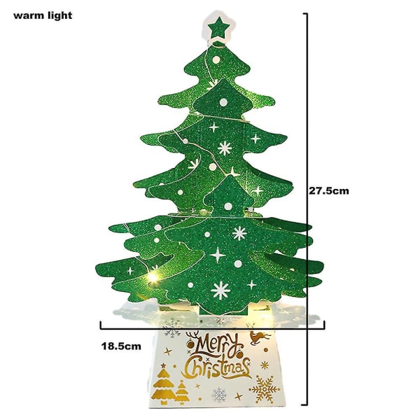 Vihreät joulukoristeet Mini Desktop -joulukorttikoriste Hehkuva joulukuusi valoketjulla