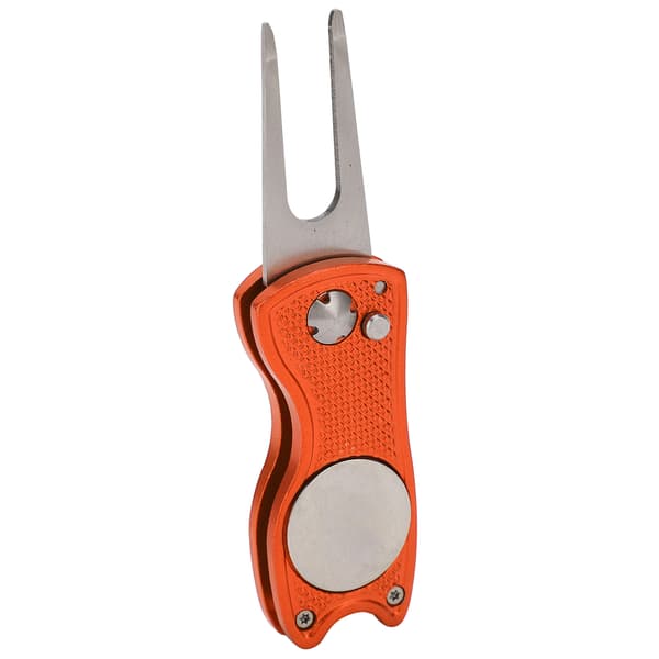 Golf Green Fork Rustfrit Stål Foldbar Divot Reparationsværktøj Magnetisk Knap Orange
