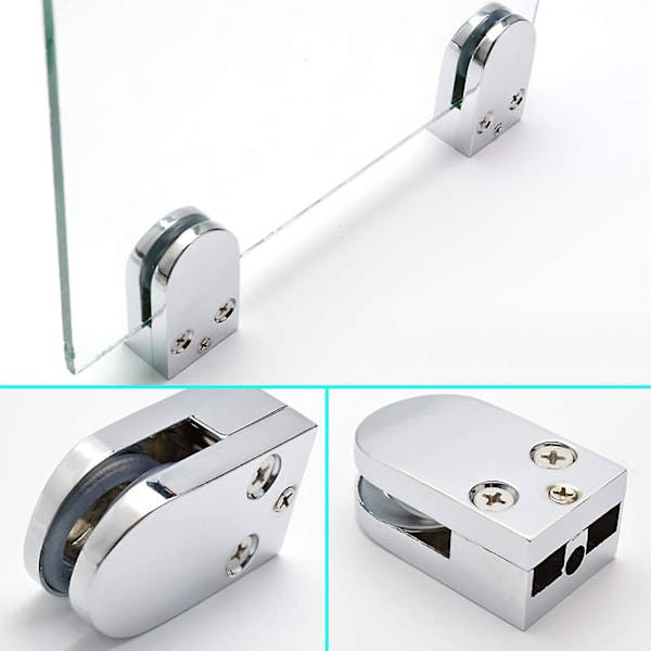 4 stk Glasklemme Glashyldebeslag til 5-10 mm tykt glas, justerbar glasclips D form flad bagside til glas