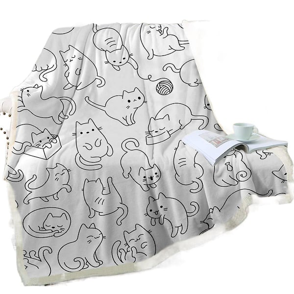 Söt Kattfilt Kawaii Cat Lover Present Plysch Sherpa Filt Varm Lätt Plysch Circle Filt 11 Flannel 100*130cm