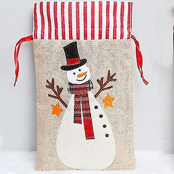 Stor lærredstaske Julepynt Linnedstrømpe Rensdyrbroderi Børnegavepose Slikopbevaringspose Hjemmeindretning Jul snowman