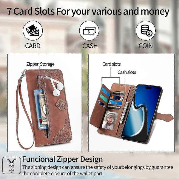 【BQ】Magnetisk kortholderpung med håndledsrem til Nothing CMF Phone 2 Pro Brown