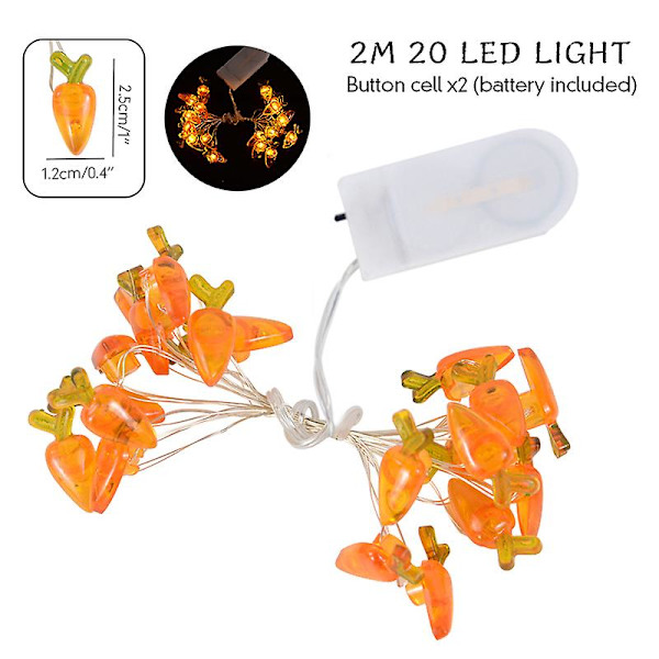 2 meter påskslingor för heminredning 20 led glödande påskhareägg Morot Fairy Light Ornament dekorationer Set2
