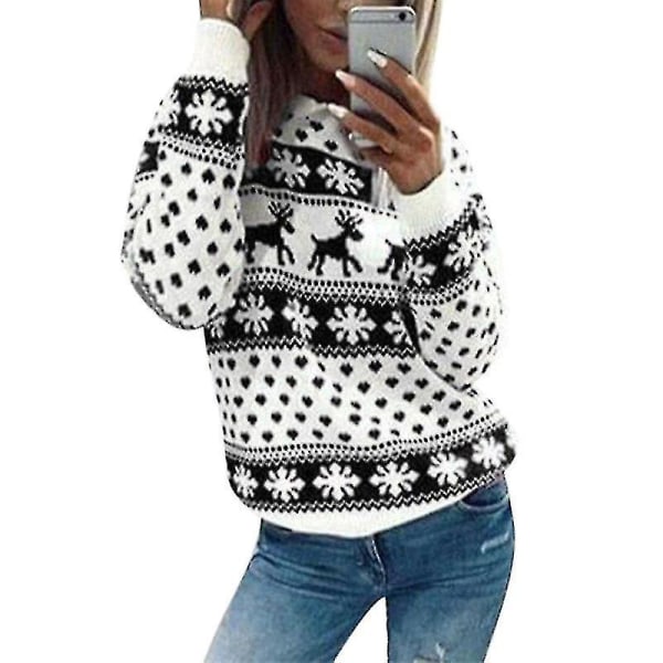 Hhcx-christmas Kvinner Xmas Print Strikk Genser Langermet Pullover Jumper Topp Black M