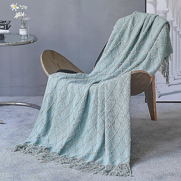 Inya Slängfilt Strukturerad Solid Mjuk Soffa Soffa Överdrag Dekorativ nordisk stickad filt Tyngd juldekor Plädar diamond lotus green 127x172cm