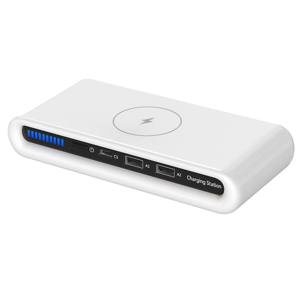 4 i 1 USB Type C Hub 15w trådløs lader Multi-port Qc3.0 Hurtiglading LED-indikator for hodesett White