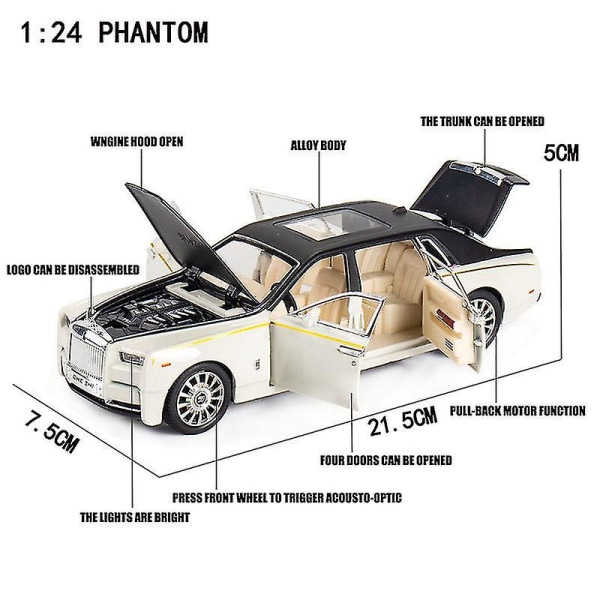 Hhcx-1/24 Alloy Diecast Rolls-royce Phantom Model Toy Car Simulation Sound Light Pull Back Collection Toys Vehicle For Children Gifts red with box