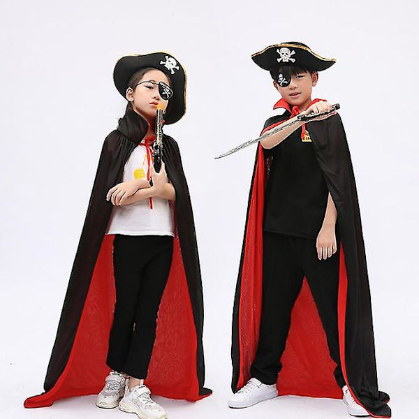 Halloween Vampire Svart&röd mantel Dracula Cape Ad 90cm Dubbel