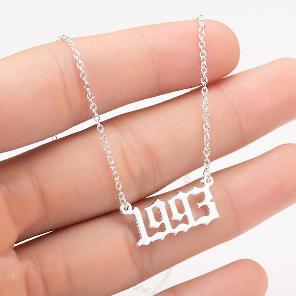 1980-2019 Birth Year Number Charm Pendant Stainless Steel Chain Necklace Jewelry Silver 1985