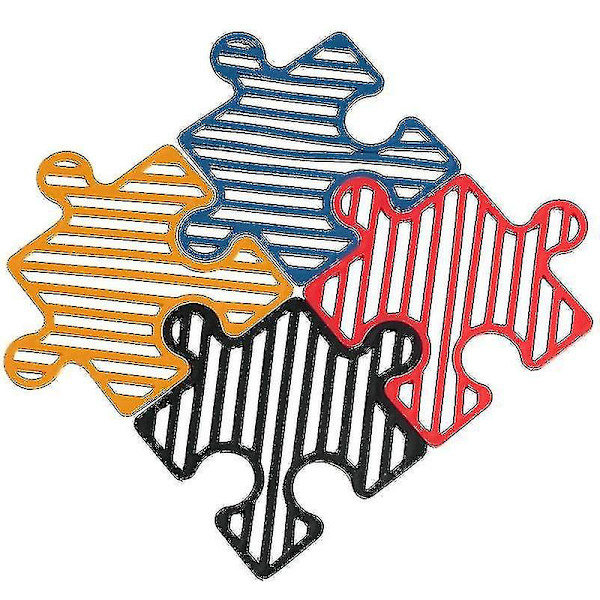 4st Creative Puzzle Shape Bord Kaffe Bordstablett Kökstillbehör Blå Gul Svart Röd Randig