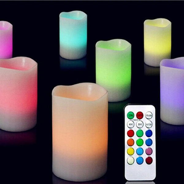 3-pack LED flimrande ljus Fjärrkontroll 12 färger Flameless Wave Edge Lamp