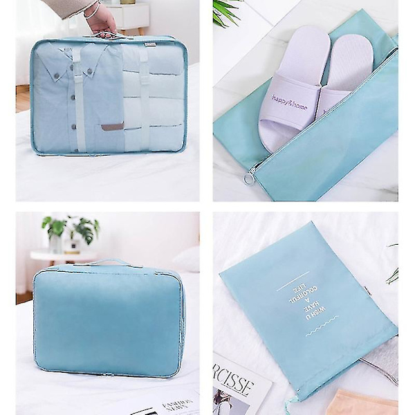 Organizer , 9 delar, bärbara bagageväskor , perfekt för förvaring av skor och kläder i set resväska Sky blue 9-piece set