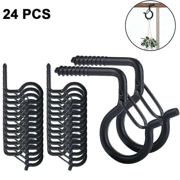 24 kpl Kierrekoukut Outdoor String Lights Turvaruuvikoukku Black B