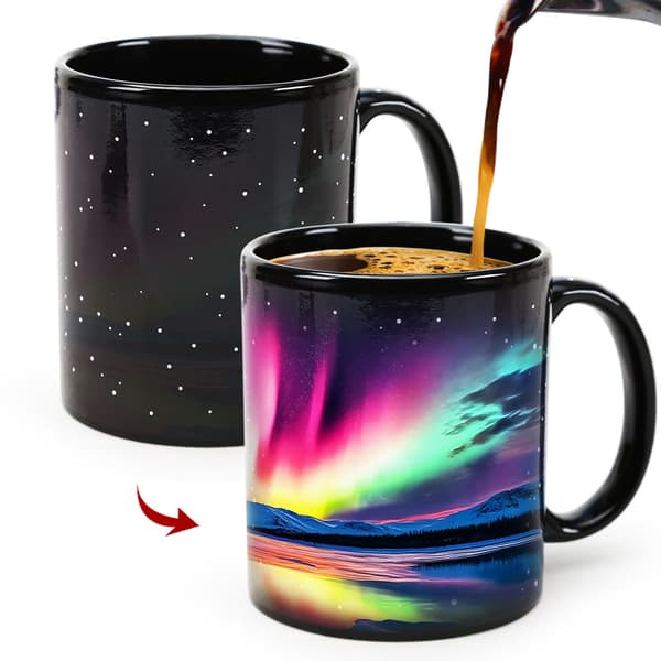 Northern Lights Magic Krus, Aurora Borealis Farveskiftende Keramikkop, Varmeaktiveret Design Gaveartikel 350ml A
