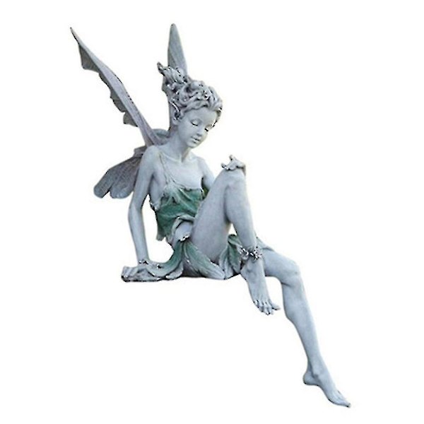 Trädgård Fairy Staty Resin Pixie Sit Down Elf Ornament Home Decor_f white