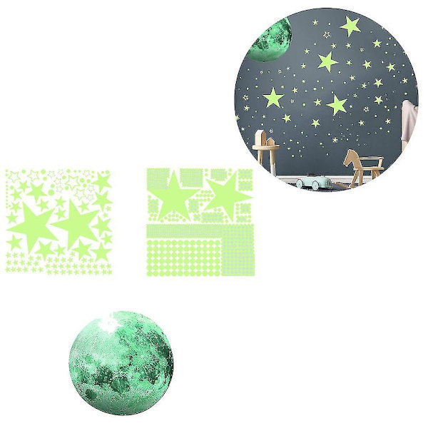 Glow in the Dark självlysande stjärnor och månen väggdekaler Green