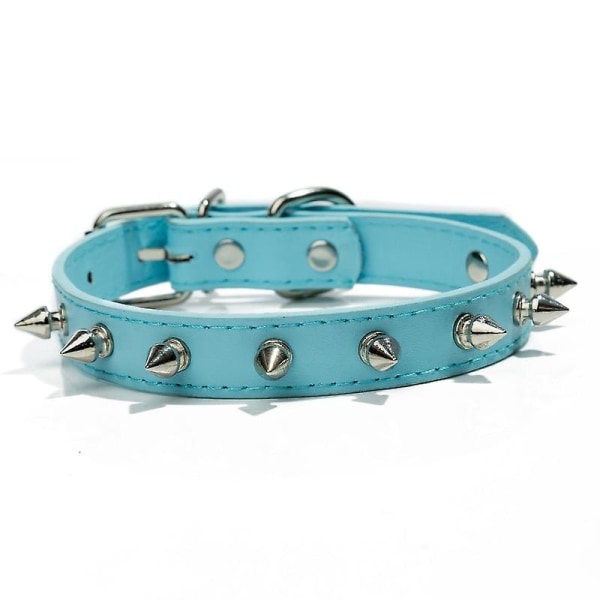 1 st Cool Cat Hund Halsband Läder Spiked Dubbhalsband För Små Medium Färgglada Husdjur Halsband sky blue