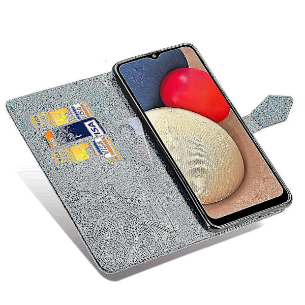 Samsung Galaxy A03s Case Läder Cover Emboss Mandala Magnetic Flip Protection Stötsäker - Blå