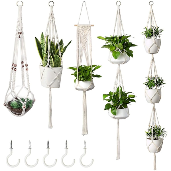 Macrame Planteophæng med Kroge, Indendørs Udendørs hængende plantekummer sæt