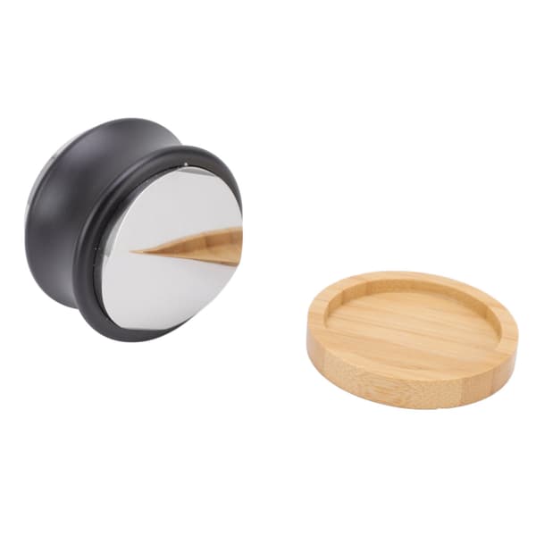 Kaffefordeler i rustfritt stål med dobbelthode 53 mm 2,09 tommer justerbar dybde bambusbase