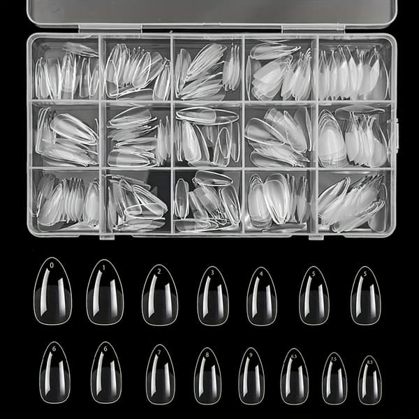 【BQ】240 st Clear Almond Shaped Nail Tips - Pre-shaped Acrylic False Nails, Semi-matte & Full Coverage 240pcs/box
