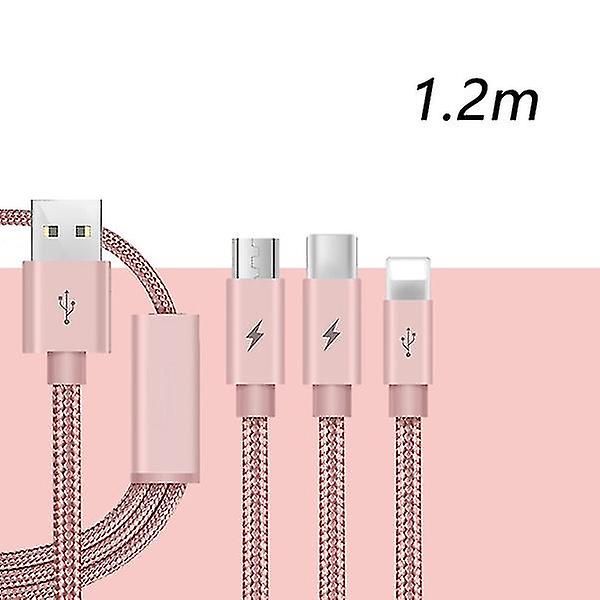 3 i 1 bekväma USB tillbehör Laddningskabel Datalinjeverktyg Multifunktions mode bärbar laddning Pink