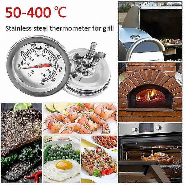 2-pak grilltermometer i rustfrit stål, 50-400F BBQ-røgmåler, vandtæt temperaturmåler til kødovn