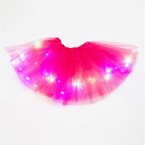【BQ】3-lags mesh-nederdel til kvinder med LED-lys til optræden, one size, cerise