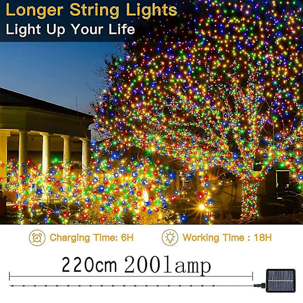 Solar String Lights, extra långa 72ft 200 Led Fairy Lights, 8