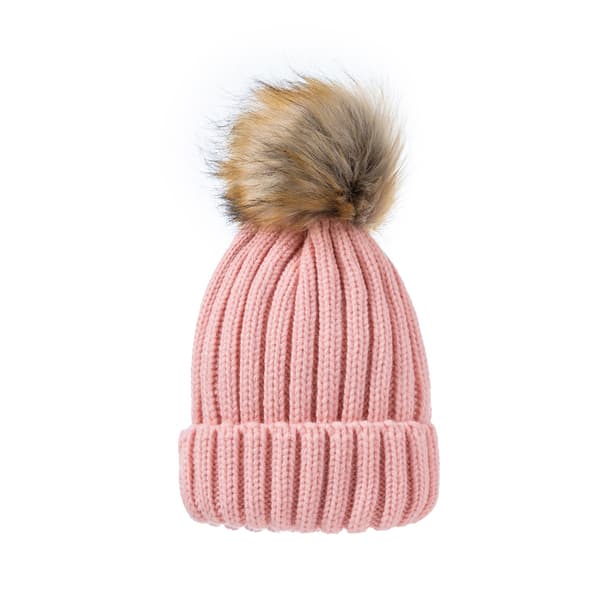 【BQ】Rosa vintermössa varm stickad mössa set huvud enkel boll