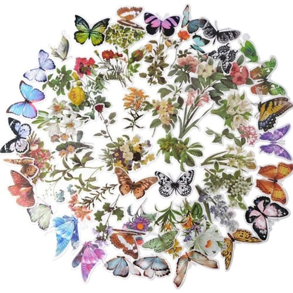 120st klistermärken Blommor Fjärilar Växter Självhäftande klistermärke för album