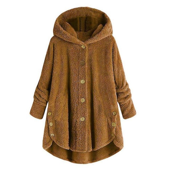 Damjacka Modeknapp Fluffig Ull Huvjacka Lös Vintervärme Plus Size Yellow M