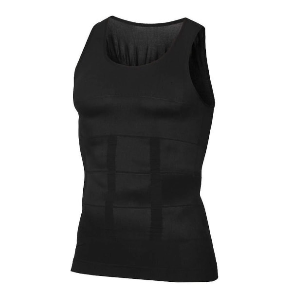 Mænds krop slankere elastisk skulpturvest Mavekompressionsvest Muscle Tank Shapewear Mavekontrol Black 2XL