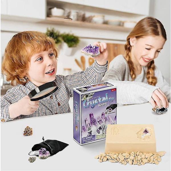Crystal Mining Kit, Simulated Gemstone Dig Kit, jossa kaivutiili, mukaan lukien satunnaiset kristallikivet ja kaivostyökalut crystal
