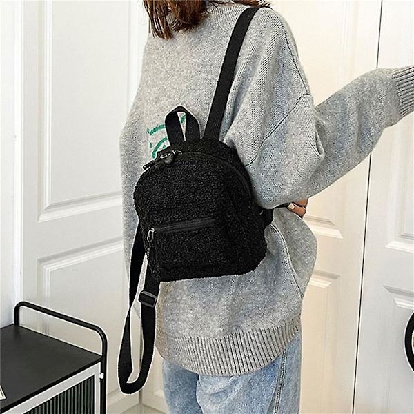 Mini plysch ryggsäck Enfärgad Kvinnor Små Flickor Vilda Mode Mjuk Höst Vinter Snygg Liten Dagssäck För Shopping Street Khaki Khaki
