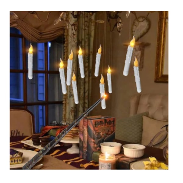 Flytande ljus med trollstav Fjärrkontroll, 12-pack LED flamlösa flimrande stickljus Batteridrivna Harry Potter flytande ljus för Halloween Yellow