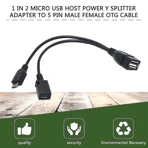 1 i 2 Otg Micro Usb Host Power Y Splitter Usb Adapter til Mirco 5 Pin han hun-kabel Holdbart Micro Usb Otg-kabel