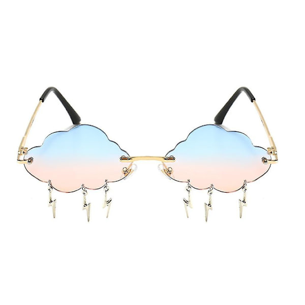 (gold Frame Blue Pink Gradient)lightning Cloud Glasses Sunglasses