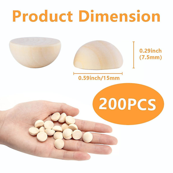 200 stk Split trækugler 20mm halve træperler 0,8 tommer diameter halvkugle Bulk 15mm