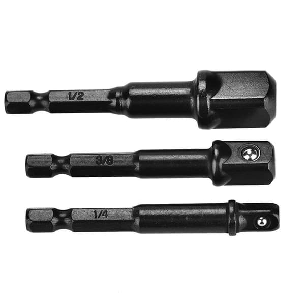 3 stk. Sort Sokkeladapter 1/4” Hex Skaft til 1/4\" 3/8\" 1/2\" Kvadratisk Hoved Borbit Driver