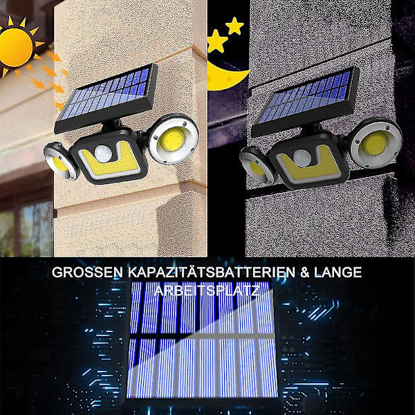 Solcellslampor med rörelsedetektor, 83 led, 360 vridbara 3 ljushuvuden